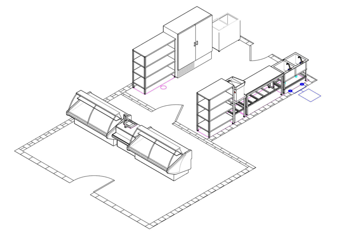 Дизайн проект продуктового магазина с расстановкой оборудования